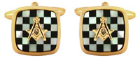 90 2890 - Masonic MoP/Onyx Chequered, embossed emblem - Gold plate