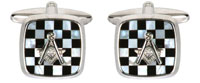 90 2891 - Masonic MoP/Onyx Chequered, embossed emblem - rhodium plate