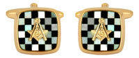 90 2892 - Masonic MoP/Onyx Cheq with 'G' embossed emblem - Gold plate