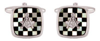 90 2893 - Masonic MoP/Onyx Cheq with 'G' embossed emblem - rhodium plate